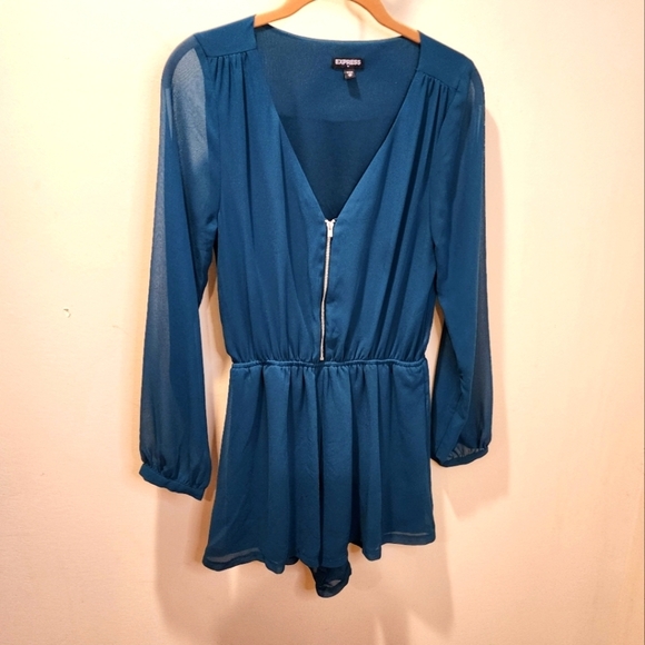 Express Chiffon emeral green romper size XS - Picture 1 of 11